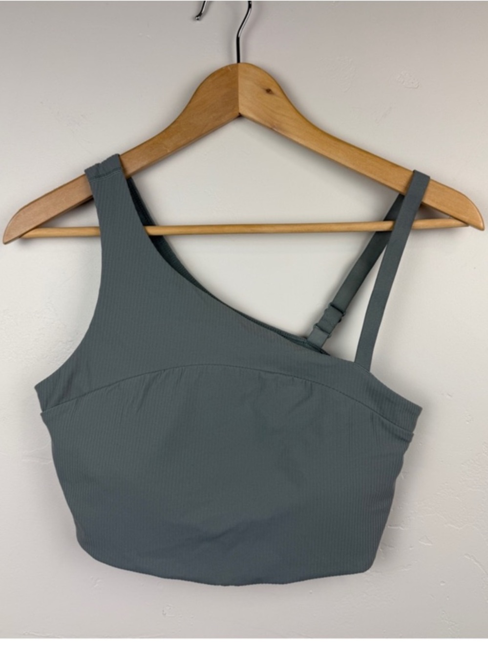 Avia, Asymmetrical Ribbed Sports Bra, Grayed Teal/Green, Small, NWOT! - Picture 3 of 5